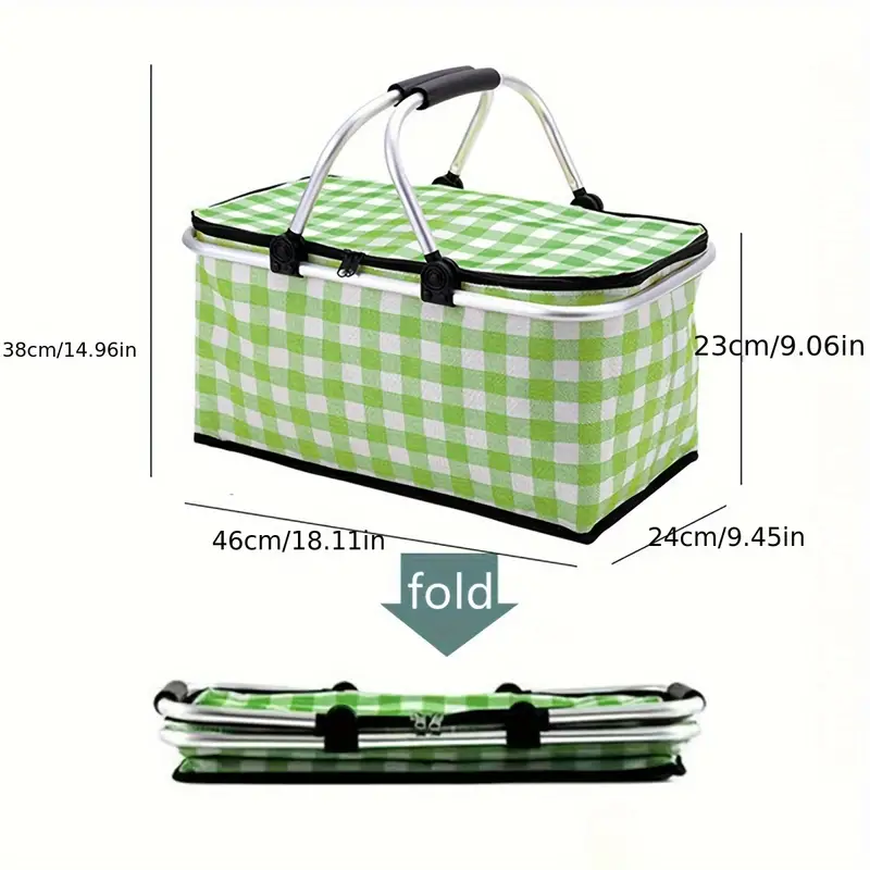 Panier de pique-nique a isolation thermique pliable portable avec couvercle et poignée en aluminium