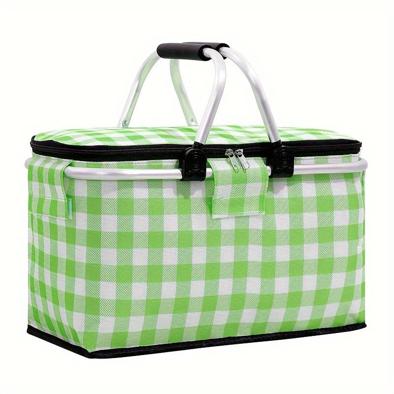 Panier de pique-nique a isolation thermique pliable portable avec couvercle et poignée en aluminium