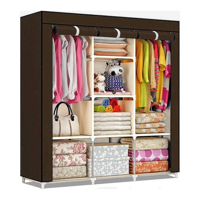 Armoire De Rangement et Penderie 7 Étages Porte Cintres Et Rideau Anti-Poussière