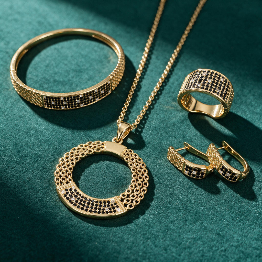 Parure Cordelia Noir – Plaqué Or