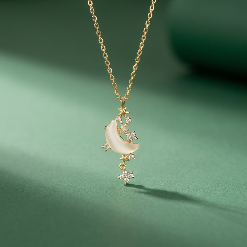 Collier Luna Gold Moon & Star – Acier Inoxydable