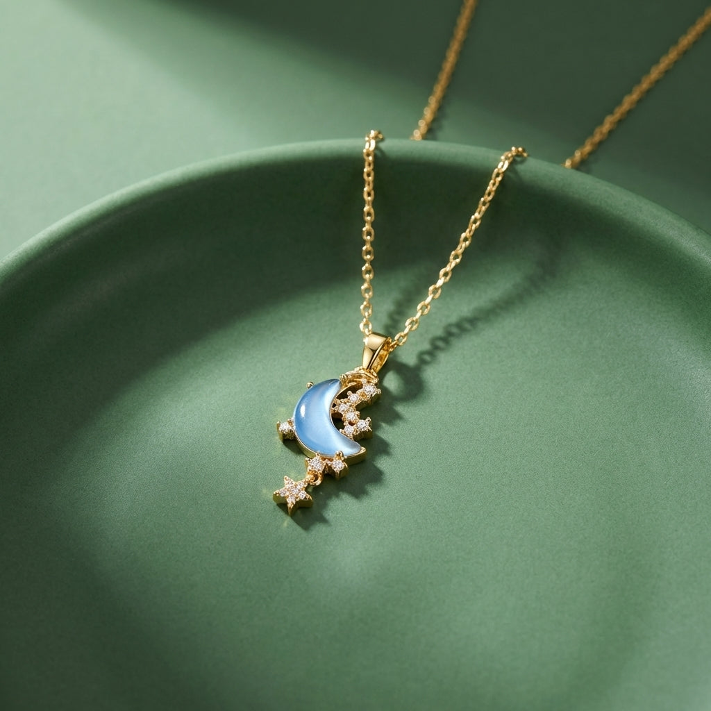 Collier Luna Gold Moon & Star – Acier Inoxydable