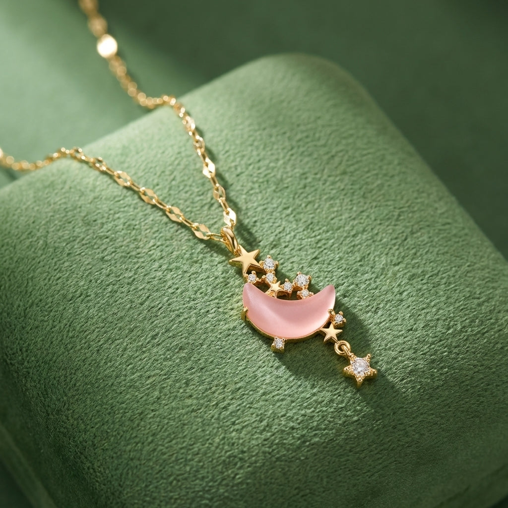 Collier Luna Gold Moon & Star – Acier Inoxydable