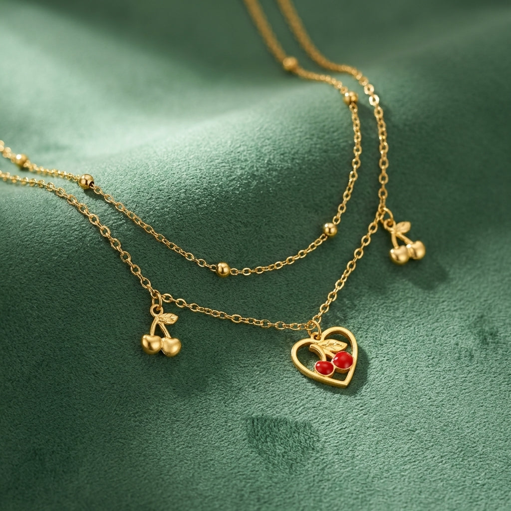Collier Cherry Heart – Acier Inoxydable