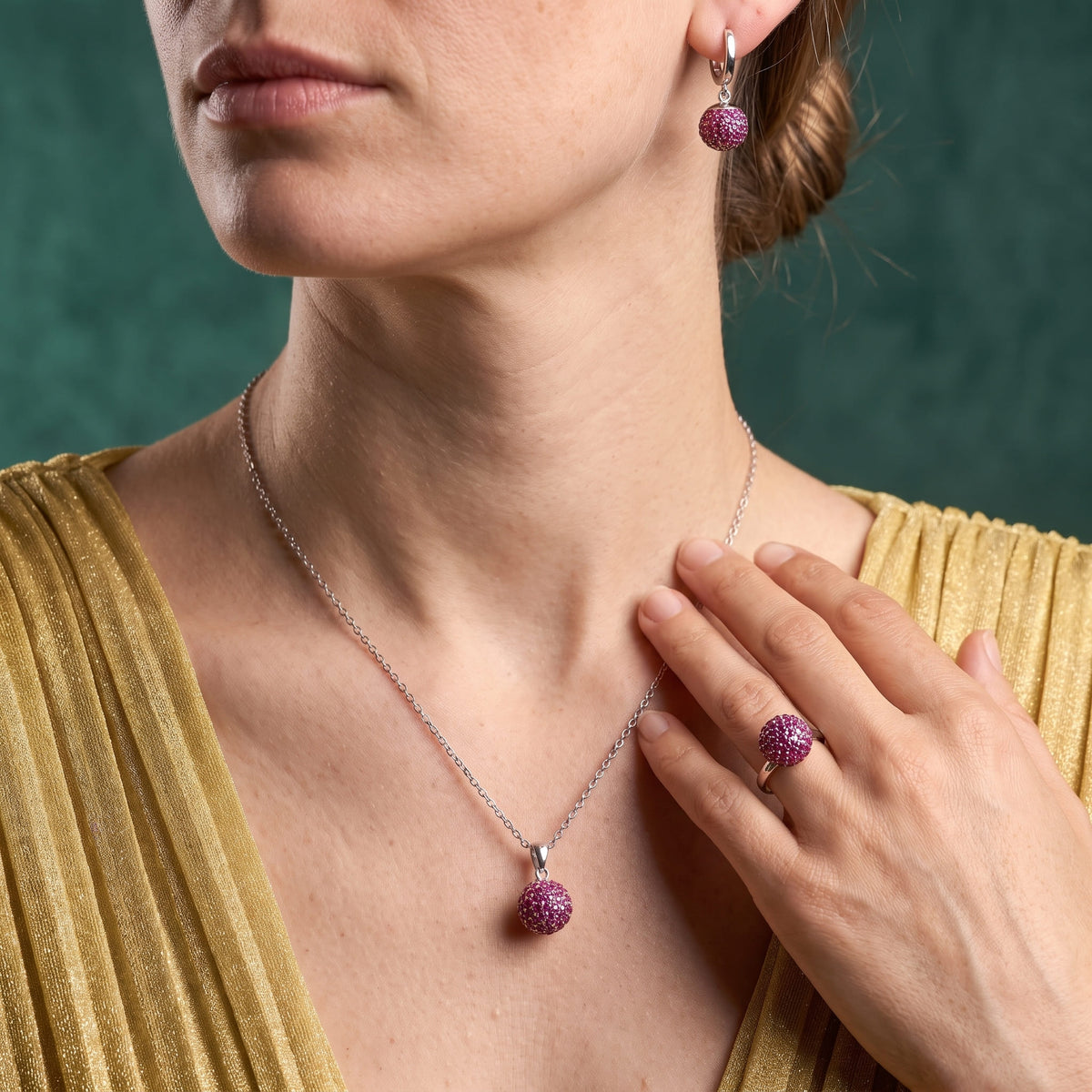 Parure Nova Magenta - plaqué or / Acier Inoxydable