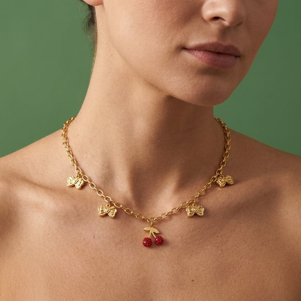 Collier Cherry Bow – Acier Inoxydable