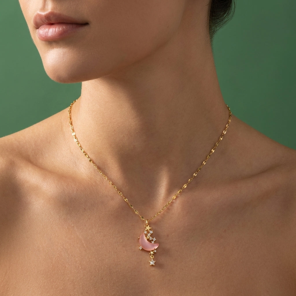 Collier Luna Gold Moon & Star – Acier Inoxydable
