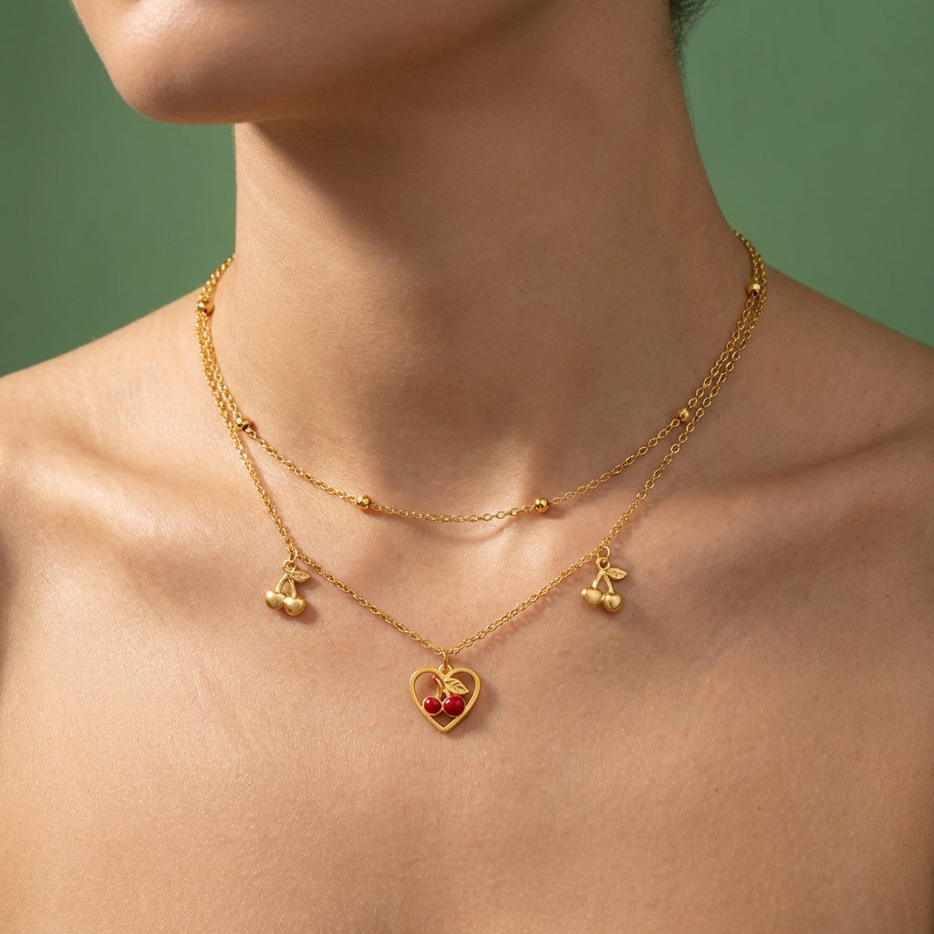 Collier Cherry Heart – Acier Inoxydable