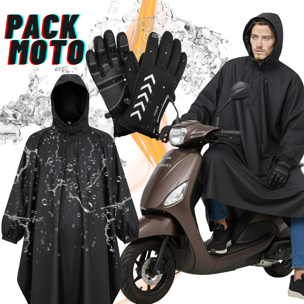 PACK MOTO ( PONCHO IMPERMEABLE +  LES GANTS THERMIQUE ET TACTILE ) + CADEAU 🎁