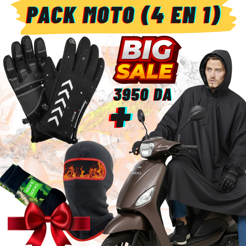 pack moto 4 en 1 ( poncho impermeable + les gants +  cadeau : cagoule et paire de chaussettes )