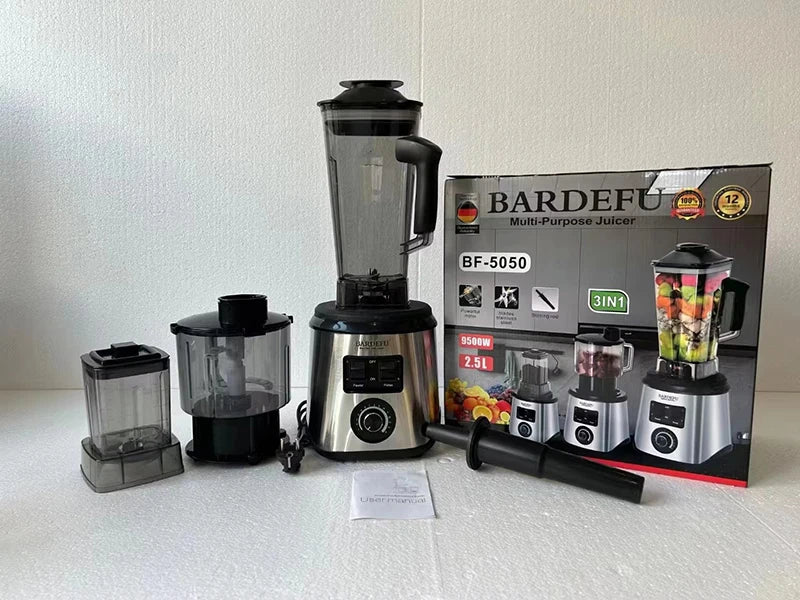 BARDEFU Blender Mixeur Electrique 3 En 1 Avec Mini Hachoir Et Moulin 9500W – خلاط كهربائي 3 في 1 مع مفرمة ومطحنة