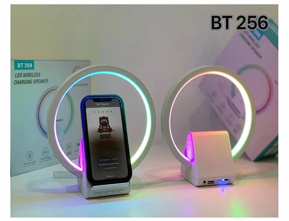 Lampe de chevet avec chargeur sans fil, haut-parleurs Bluetooth rechargeables support de charge rapide, 15W  BT-256
