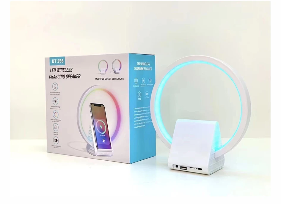 Lampe de chevet avec chargeur sans fil, haut-parleurs Bluetooth rechargeables support de charge rapide, 15W  BT-256