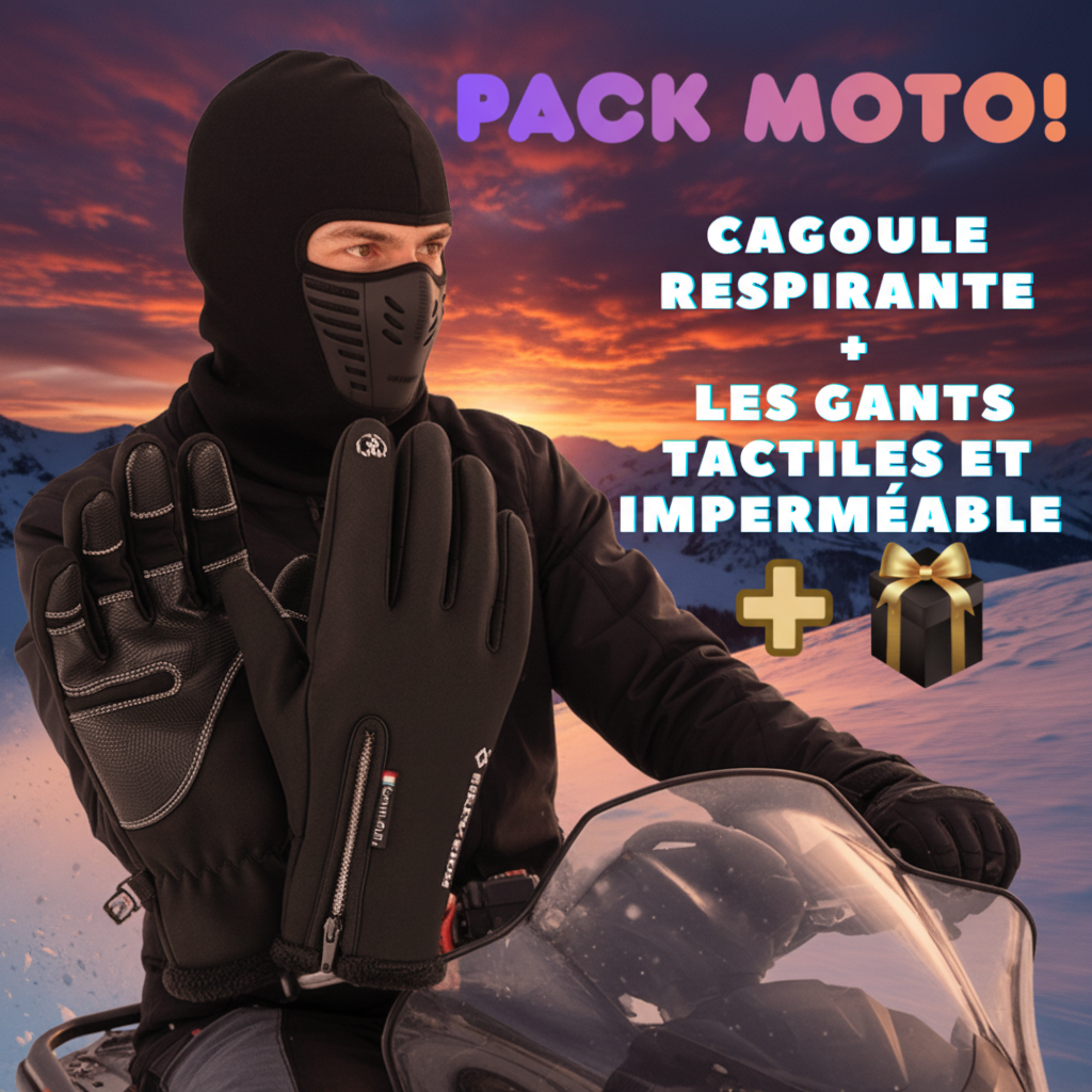 pack speciale moto (cagoule respirante + les gants Golovejoy , tactile et thermique)+cadeau /  طقم خاص بالدراجين (قناع وجه متنفس + قفازات تاكتيل و حرارية ومقاومة للماء)+ هدية