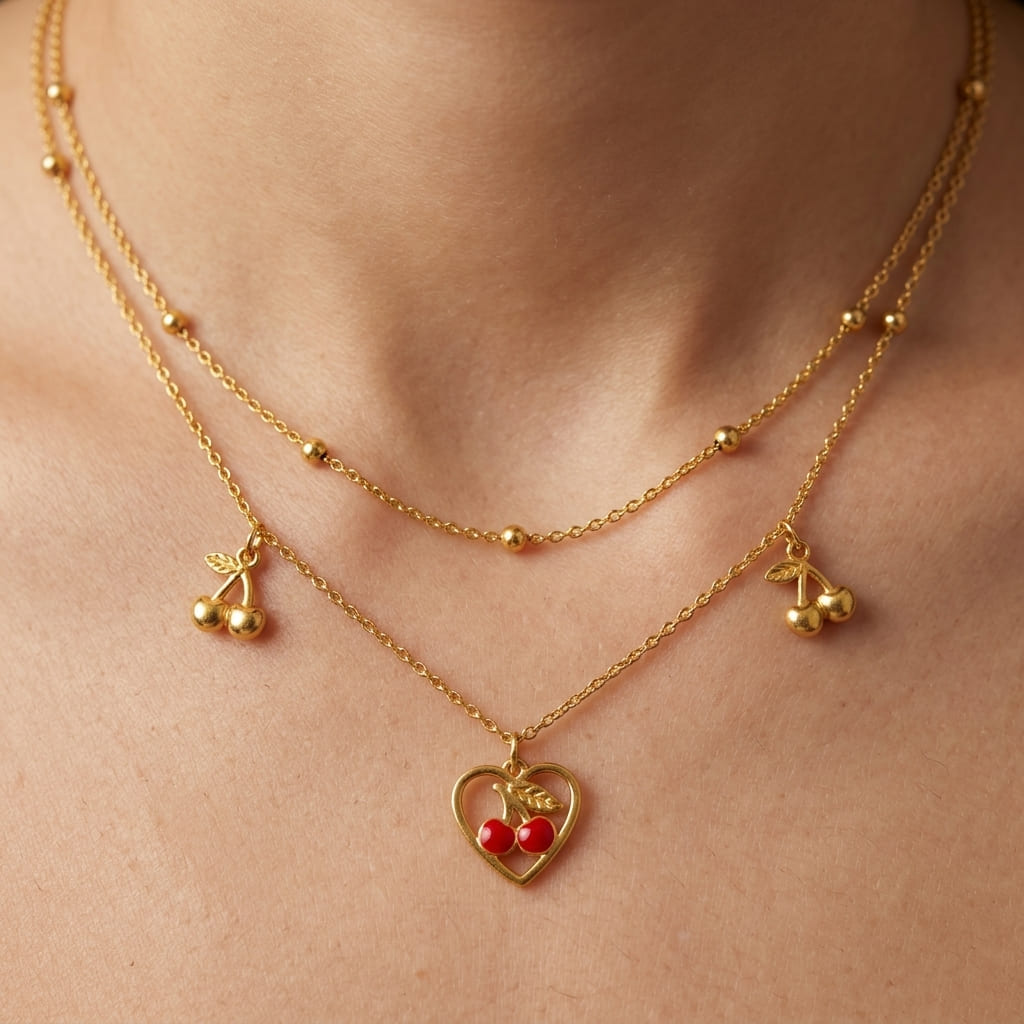 Collier Cherry Heart – Acier Inoxydable
