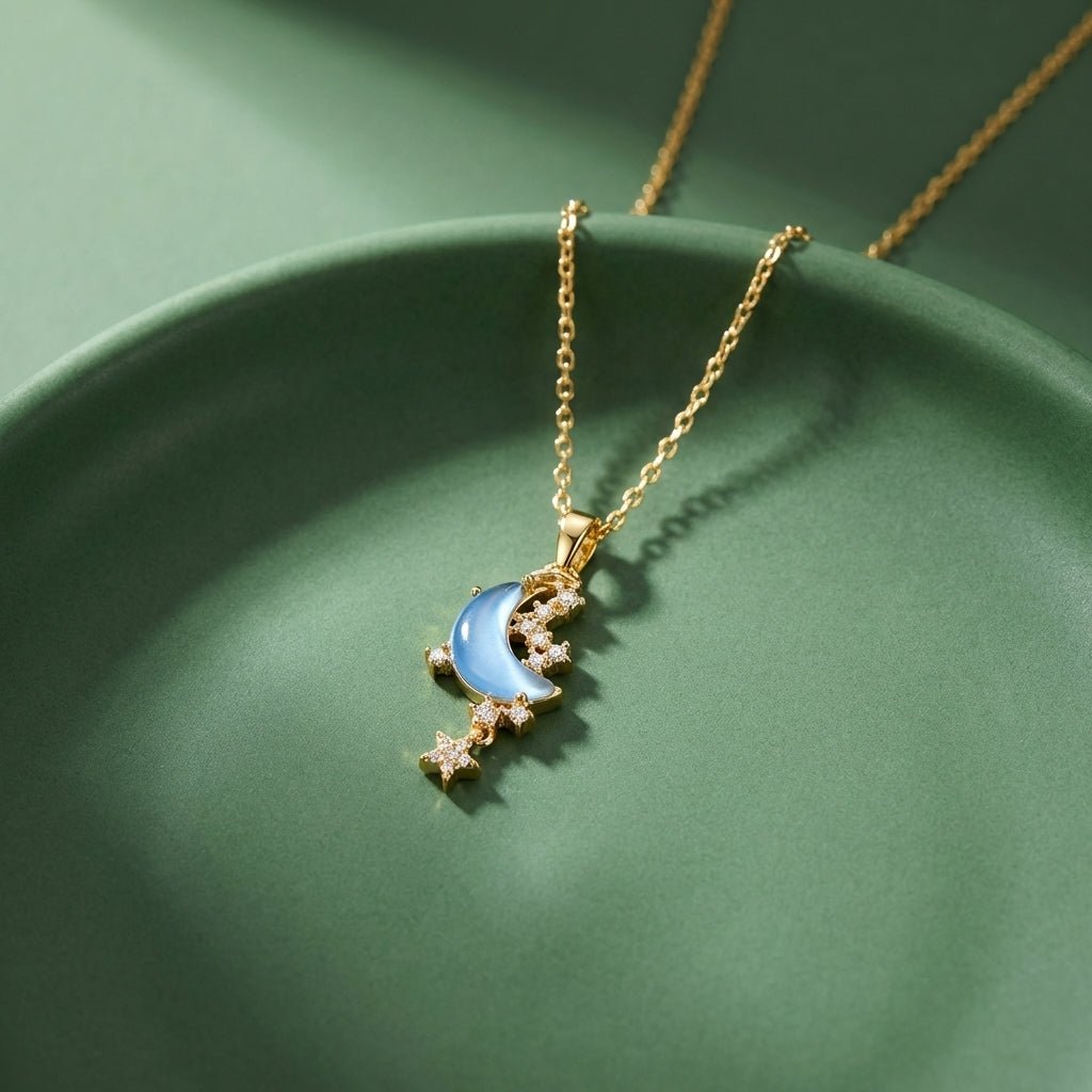 Collier Luna Gold Moon & Star – Acier Inoxydable