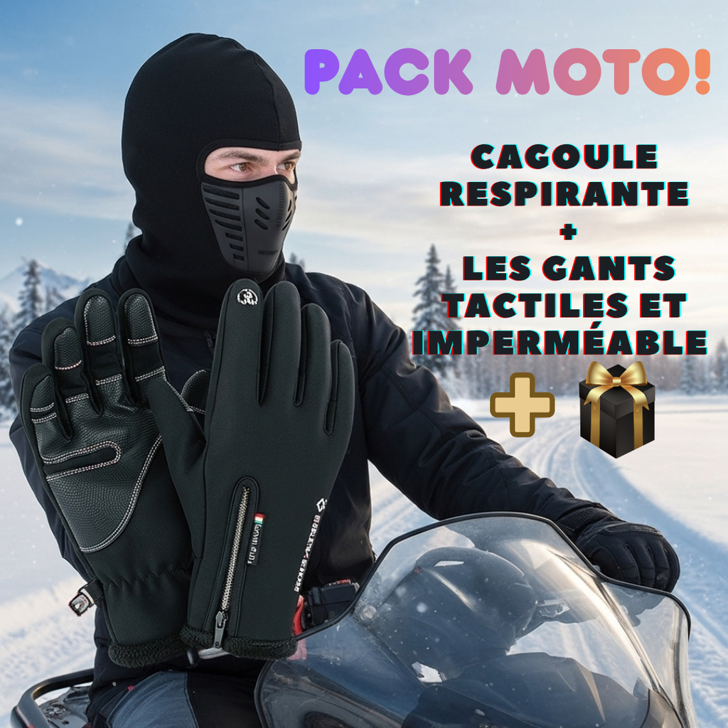 pack speciale moto (cagoule respirante + les gants Golovejoy , tactile et thermique)+cadeau /  طقم خاص بالدراجين (قناع وجه متنفس + قفازات تاكتيل و حرارية ومقاومة للماء)+ هدية