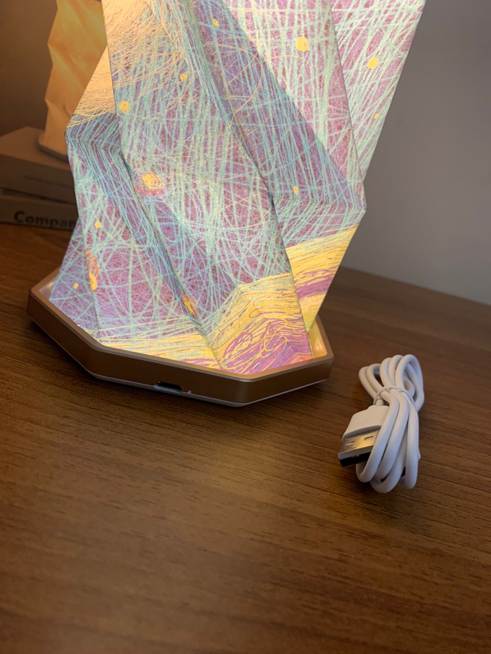 Lampe de lecture rotative portable en bois et papier Rechargeable à LED